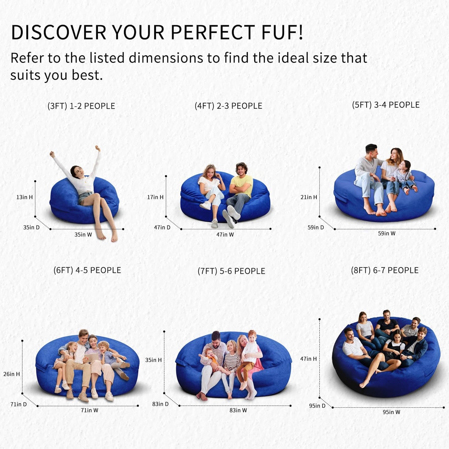 Bean Bag Chair for Adults 4FT,Soft Removable Cover for Teens/Girls Bedroom,Fluffy Giant Round Floor Beanbag Lounger Chairs (No Filler,Sapphire)
