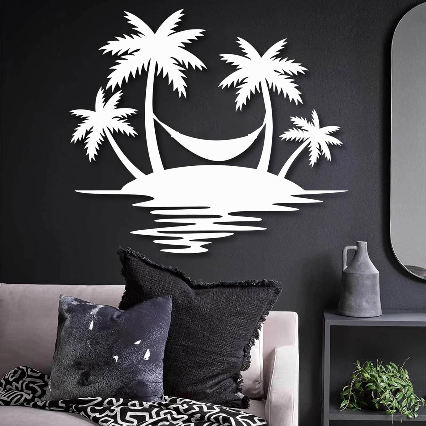 Palm Tree Metal Wall Decor,Palm Tree Outdoor Wall Art,Tropical Palm Tree Wall Decorations for Living Room,Outdoor Wall Decorations for House(39"×35",Black)