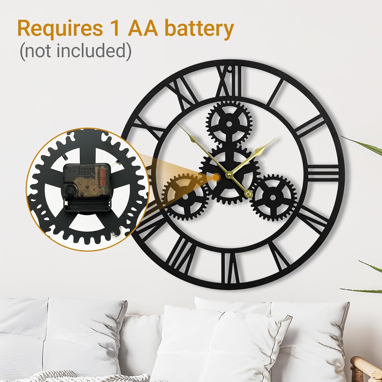20inches/50cm Wall Clocks for Living Room Deco Non Ticking Silent Battery Operated Modern Vintage Roman Numeral Oversized Wall Clocks for Bedroom Kitchen Fireplace Office Farmhouse