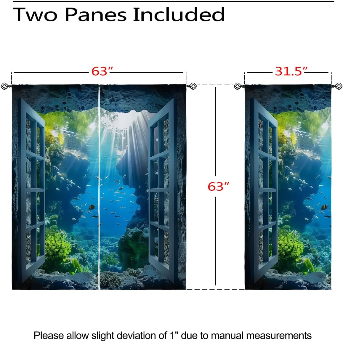 Ocean Fishs Blackout Curtains for Girls Boys Home Decor, Underwater Tropical Fish Undersea Coral Grommet Thermal Insulated Drapes Darkening Window Curtain for Bedroom Living Room, 63 x 63 Inch