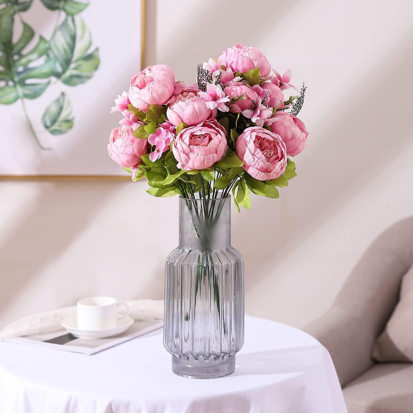 Duovlo Springs Flowers Artificial Silk Peony Bouquets Wedding Home Decoration,Pack of 1 (Spring Light Pink)