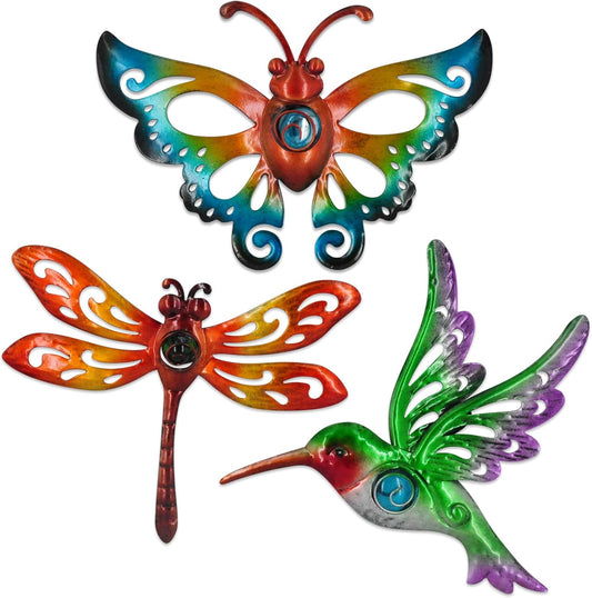 Hummingbird Butterfly Dragonfly Metal Wall Decor Outdoor Metal Wall Art Fence Decor Hanging Decorations for Garden Living Room Bedroom, Style 3