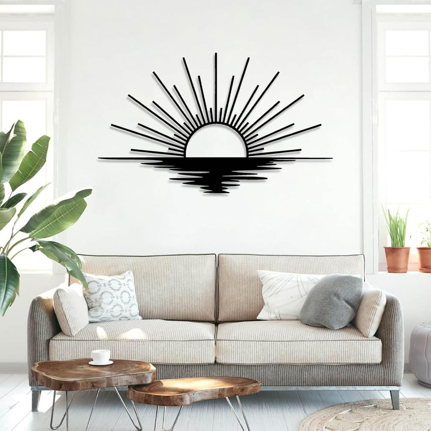Sunrise Metal Wall Art, Metal Sun Wall Decor, Sun Outdoor Wall Art, Abstract Sunrise Wall Decor, Boho Home Hanging, Living Room Wall Hanging (Gold, 35"x21"/90x54cm)