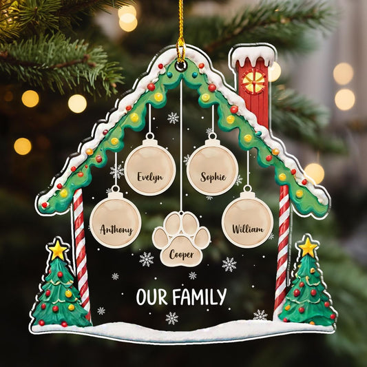 Personalized Family Christmas Acrylic Ornament 2024 - Custom Name Charms Family Members up to 10 People and Pets, Paw Charm Ornament Gifts for Family Tree Decoration (A02, 3 Names)