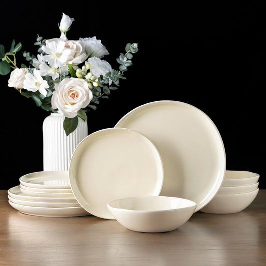 AmorArc Ceramic Dinnerware Sets,Handmade Reactive Glaze Plates and Bowls Sets,Highly Chip and Crack Resistant | Dishwasher & Microwave Safe Dishes Set, Service for 4 (12pc)