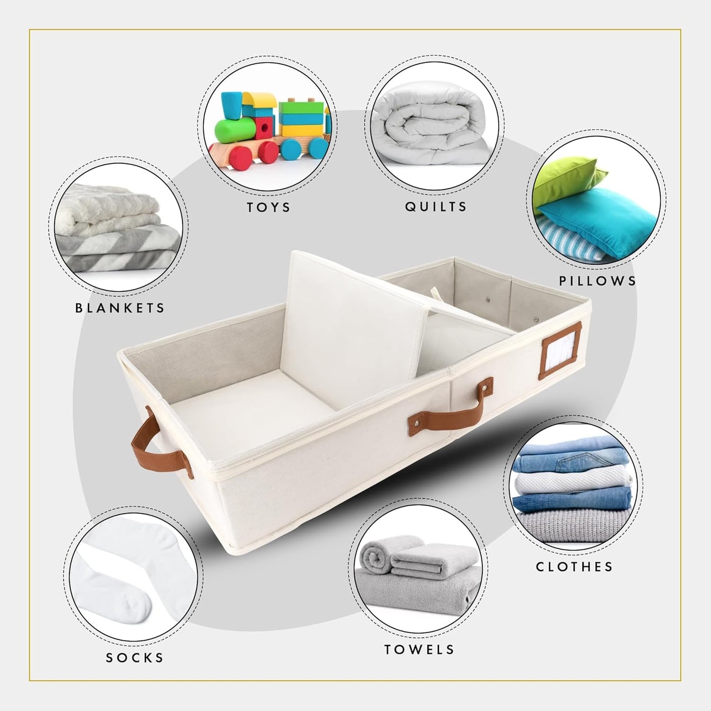 HOMELUX THEORY 2pc Under Bed Storage Containers, Bedroom Under the Bed Drawer Storage Organizer with Bins and Lids, Medium Underbed Clothes Storage Box Ideal for Blanket, Fabric, & Shoes (Ivory)