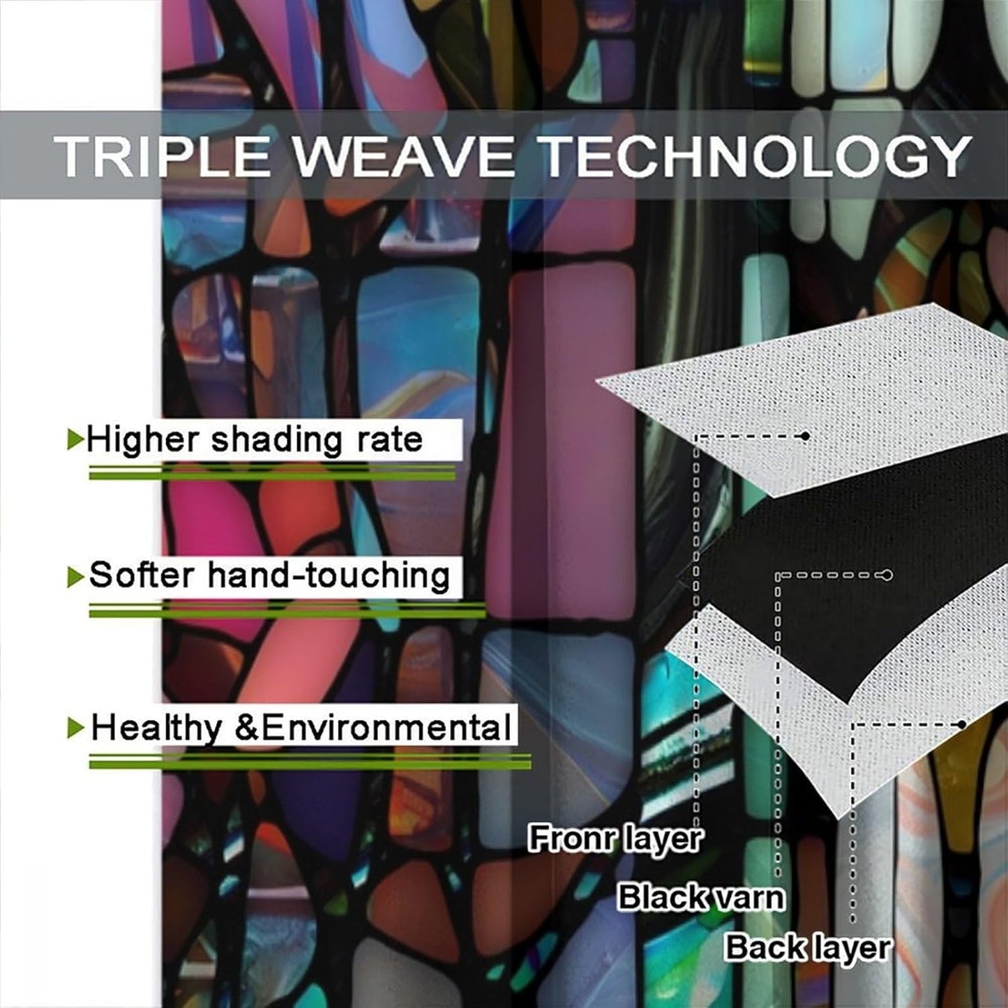 Stained Glass Curtains,Vintage Colorful Abstract Art Home Decor Drapes for Bedroom Living Room Kitchen Window Treatment 2 Panels Set Total Size 63" W X 72" L Inch