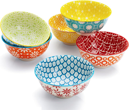 Colorful Ceramic Bowls 10oz, 4.7in small cereal bowl Set of 6 for ice cream, Dessert, Porcelain bowl for Dipping, Sauce, Dishwasher/Microwave safe