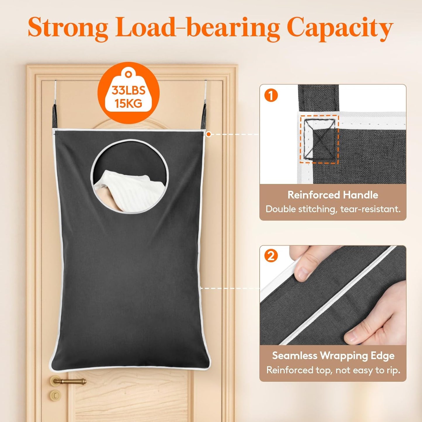 Lifewit 2 Pack Over Door Laundry Hamper, Large Collapsible Hanging Laundry Hamper, Hanging Laundry Basket Bag for Bathroom Bedroom Dirty Clothes Storage Organizer, Dark Gray