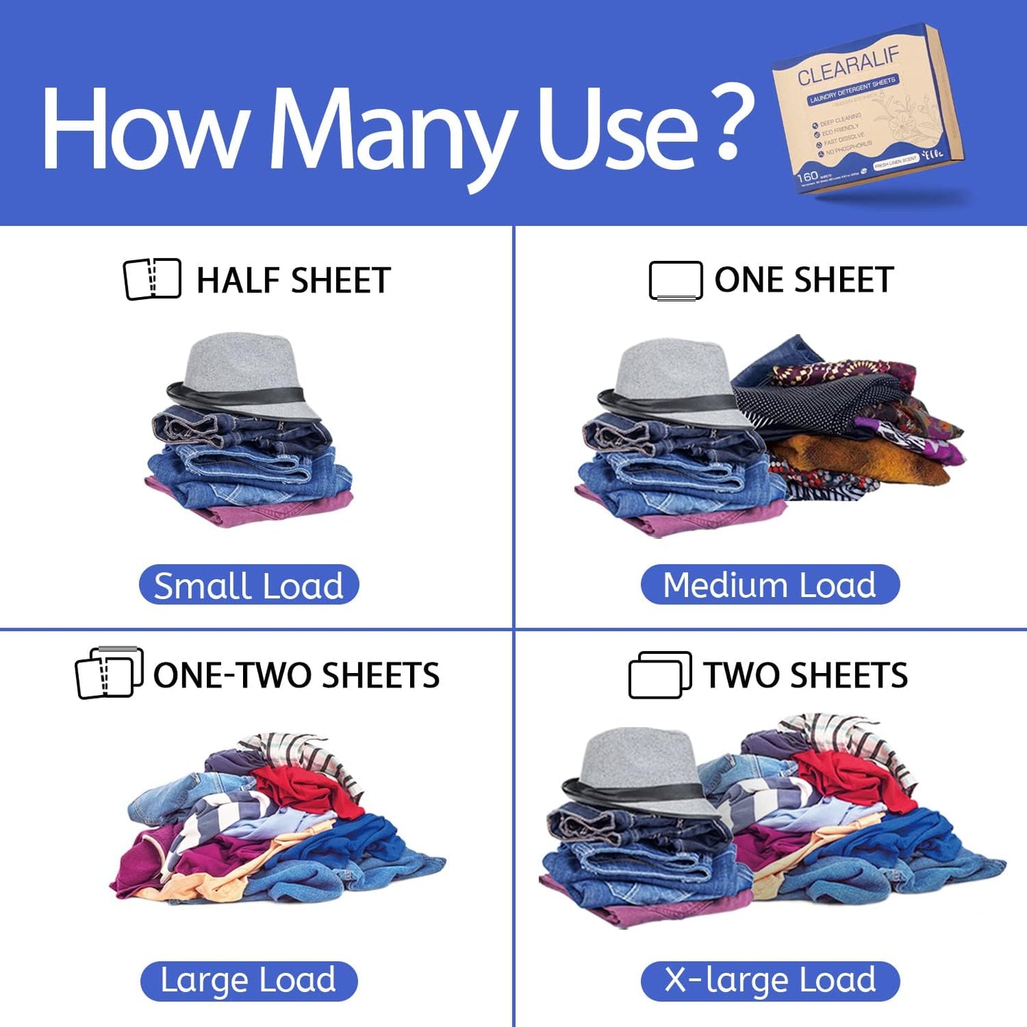 CLEARALIF Laundry Detergent Sheets (480 Loads), Fresh Linen,Great For Travel,Apartments, Dorms,CLEARALIF Laundry Detergent Strips Eco Friendly & Hypoallergenic (Pack of 3)