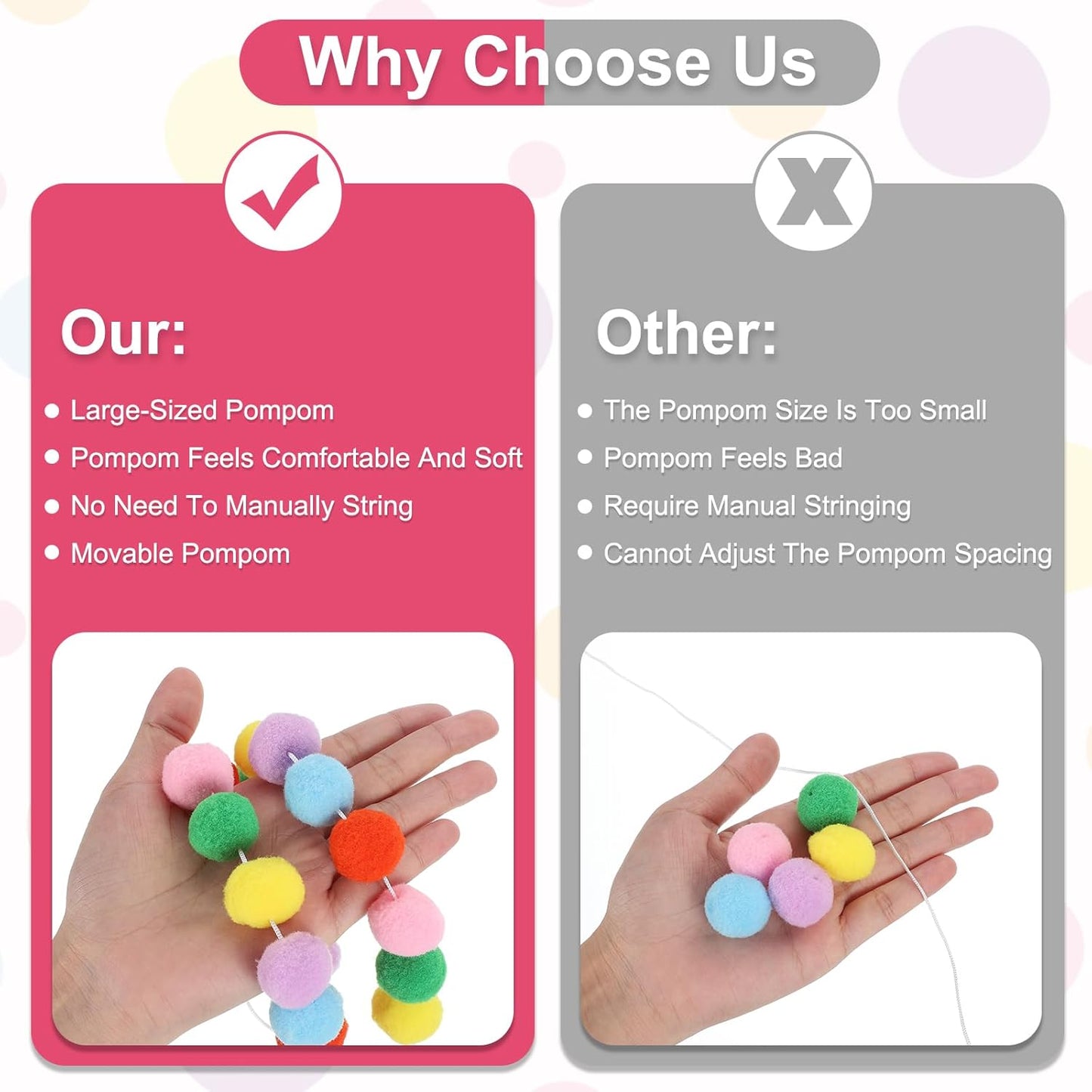 PATIKIL 13Ft Pom Pom Garland Decorations, 2Pcs Colorful Felt Ball Garland Banner Cute Rainbow Pompom Hanging Decorations for Tree Ornaments Homes Decor, Red/Green/White/Gray Green