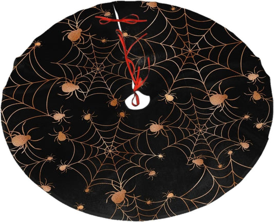 Christmas Tree Skirt,Gold Spider Web Xmas Tree Skirt Rustic Farmhouse Tree Skirt for Christmas Decor Xmas Holiday Home Party Decorations30