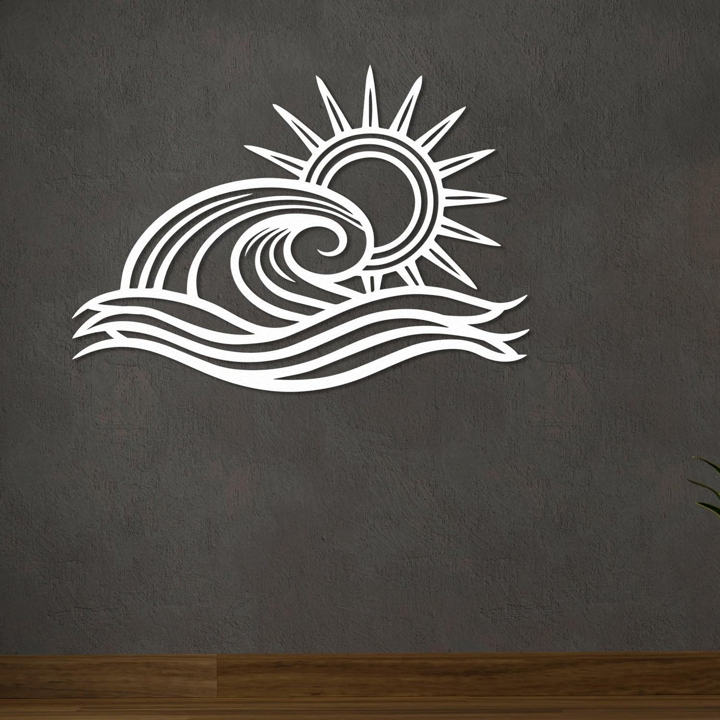 Wita Home Ocean Wave Metal Wall Art, Sun Beach Decor, Coastal Large Wall Sculpture for Home, Indoor/Outdoor Use, Nautical Wall Hanging, Eye-Catching Addition to Living Room (Silver, 40 x 23 inches)