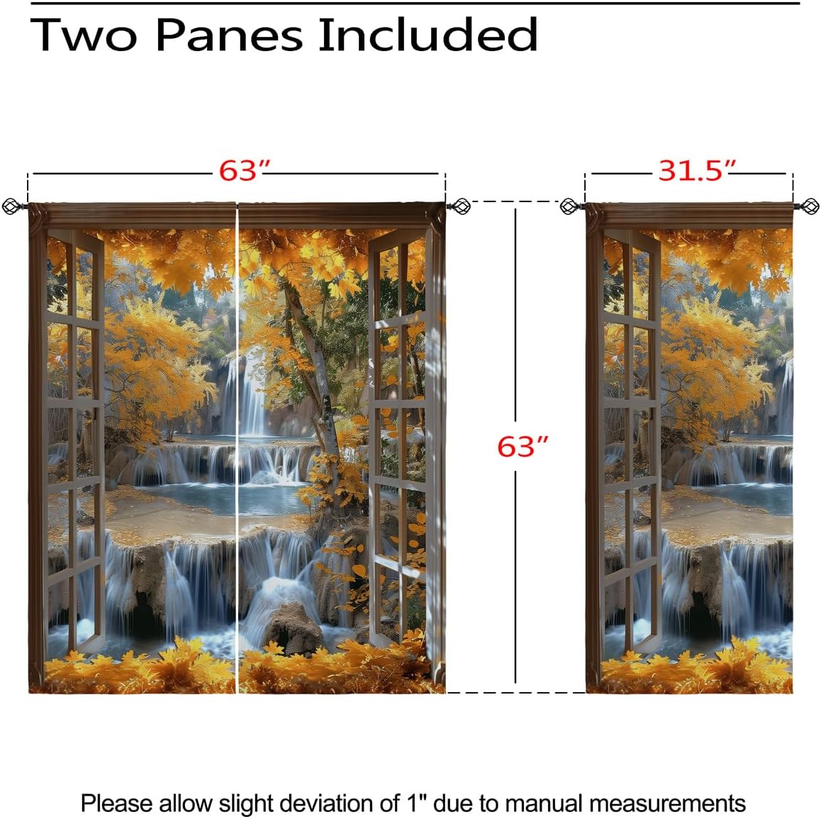 Landscape Blackout Curtains for Girls Boys Teens Home Decor, Nature 3D Autumn Fall Forest Maples Grommet Thermal Insulated Drapes Darkening Window Curtain for Bedroom Living Room, 63 x 63 Inch