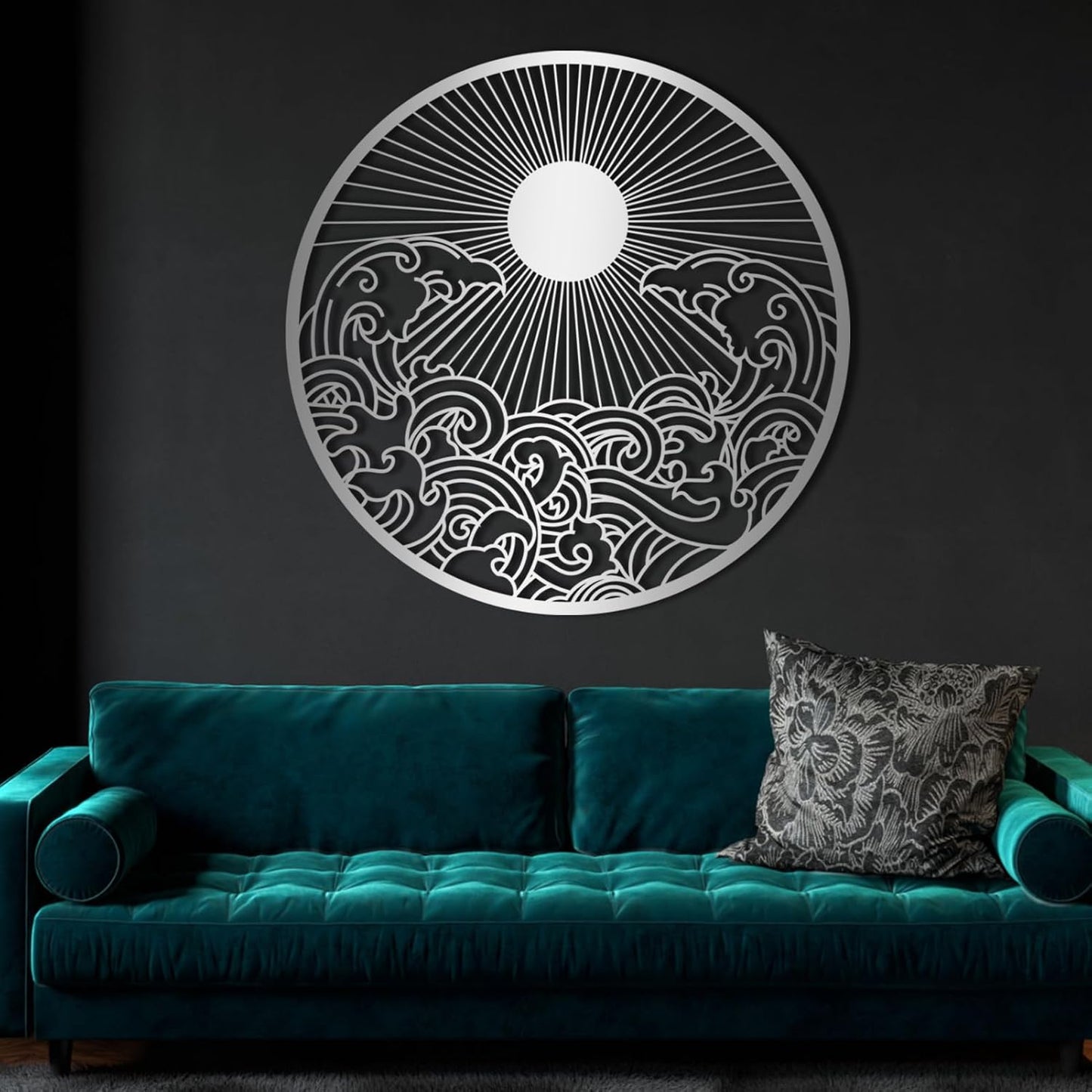 flyoak Metal Sun Wall Decor Outdoor, Sunrise Metal Wall Art, Metal Wave Wall Art, Sunrise and Wave Wall Decor, Sunburst Wall Art, Sunset Wall Art, Wall Hangings for Bedroom (Gold, 19x19in|47x47cm)