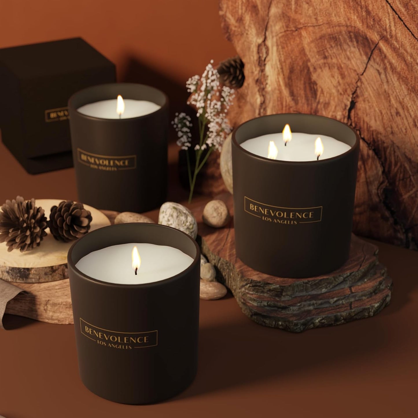 Benevolence LA Pine Wood Scented Candles | 14.5 oz Christmas Candles for Women | 45 Hour Burn Pine Scented Candles for Home | Candles | Pine Scent Aromatherapy Candles