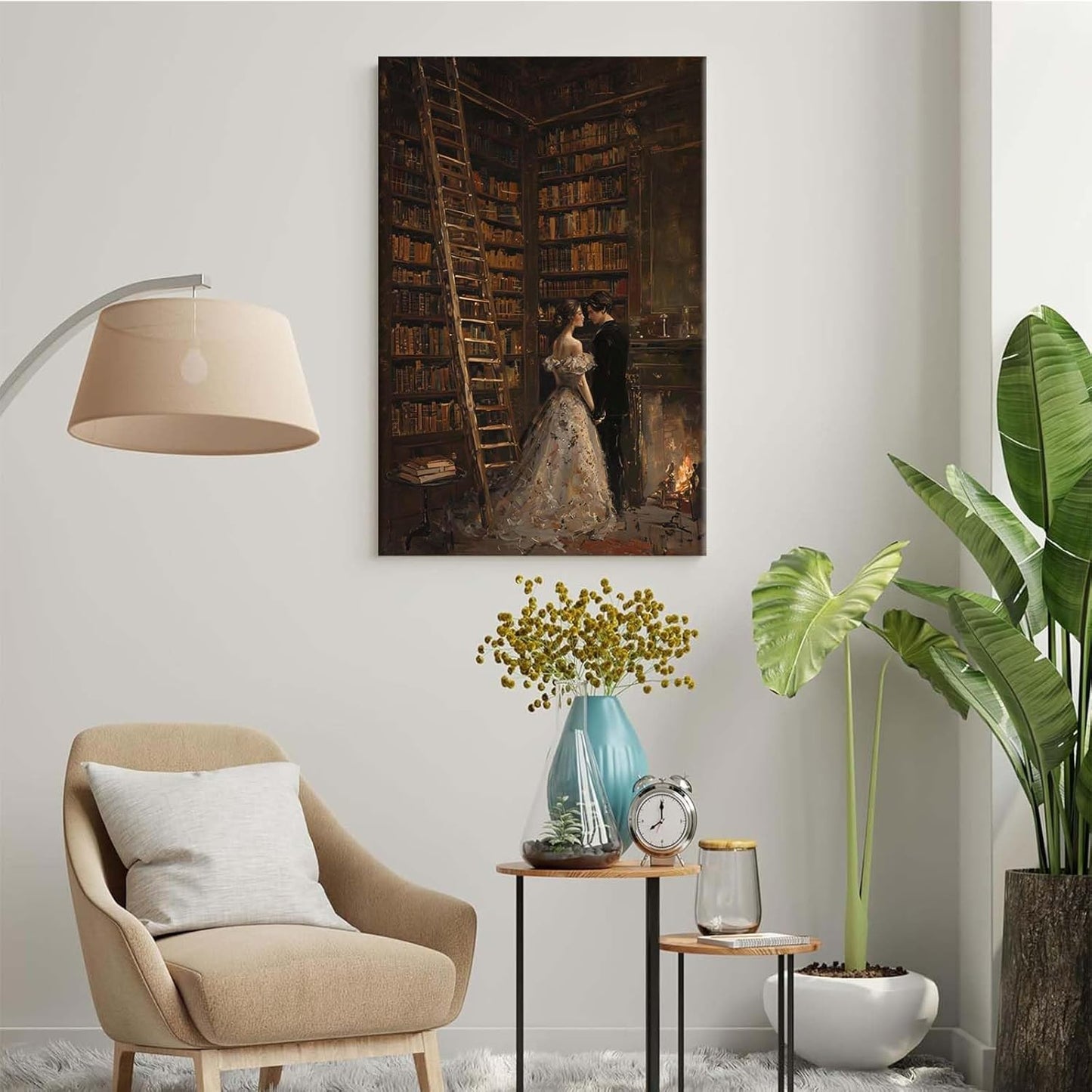 Gothic retro library scene decoration melancholy calm art college style wall aesthetic antique style home decoration suitable for bedroom living room16x24in Wood Framed