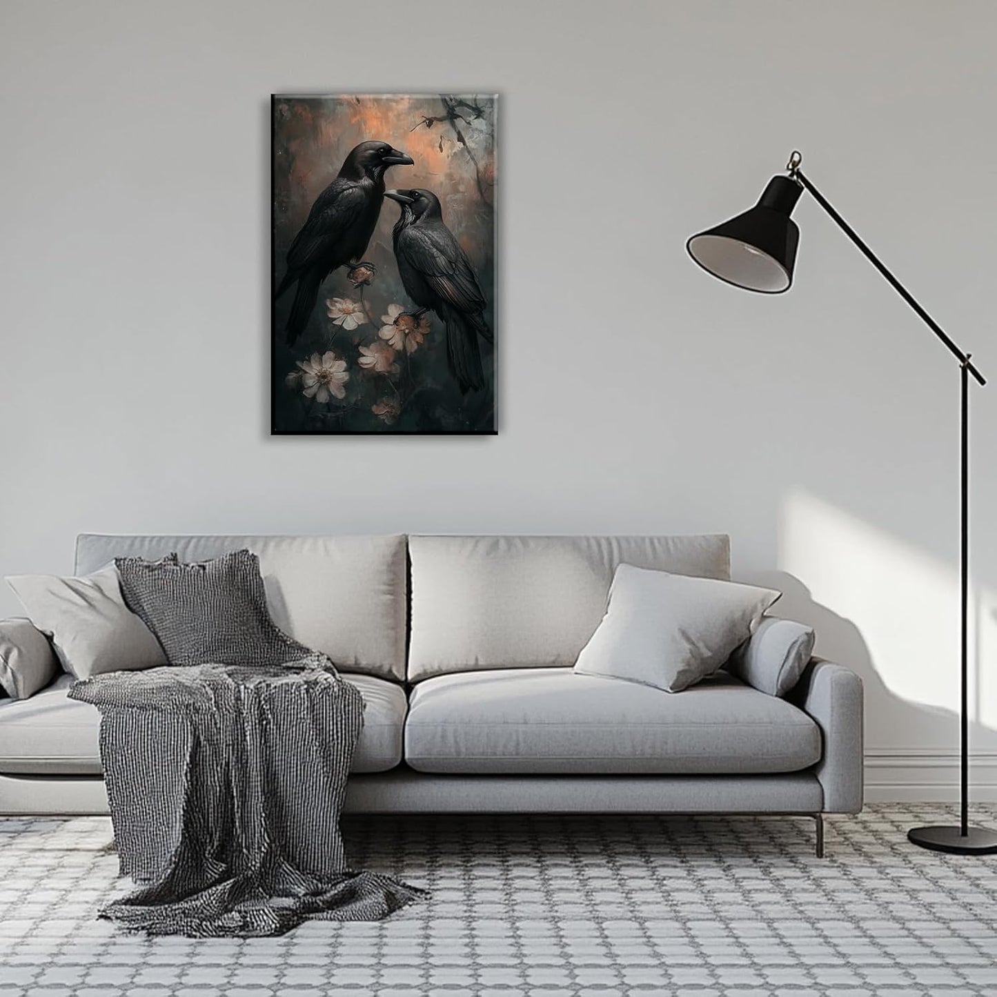 OAAPITI Birds Canvas Wall Art Black Couple Crow Picture Print Vintage Gothic Raven Artwork for Living Room Halloween Home Wall Decor(Artwork-7,12"x18")