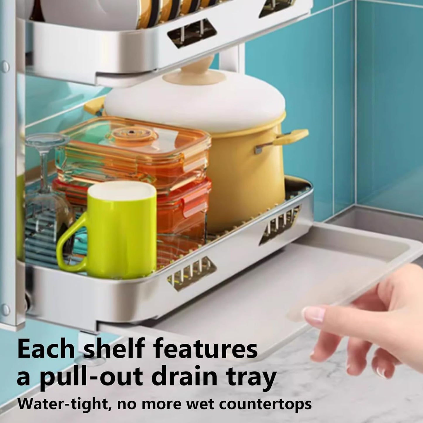 Dish Drying Rack with Drain Board - Rustproof Stainless Steel Dish Rack with Utensil Holder,Dish Racks for Kitchen Counter Over Sink,Over-Sink Drying Rack(Countertop,Second Floor)
