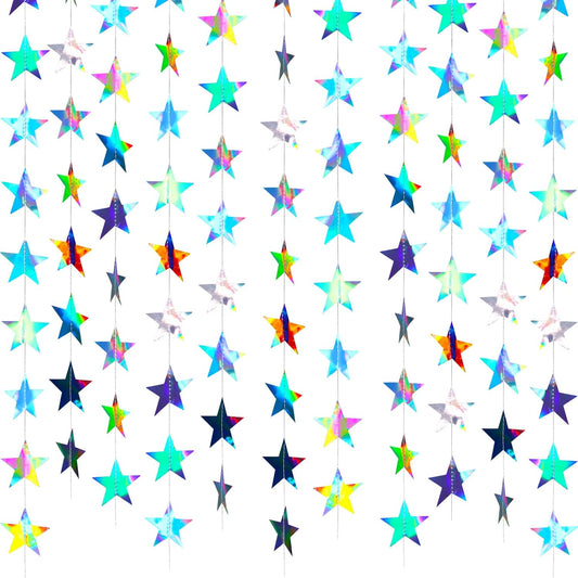 Patelai Glitter Star Garland Banner Decor 130 Feet Star Hanging Bunting Banner Twinkle Backdrop for Homecoming Classroom Wedding Birthday Halloween Christmas Party Supplies(Holographic Iridescent)