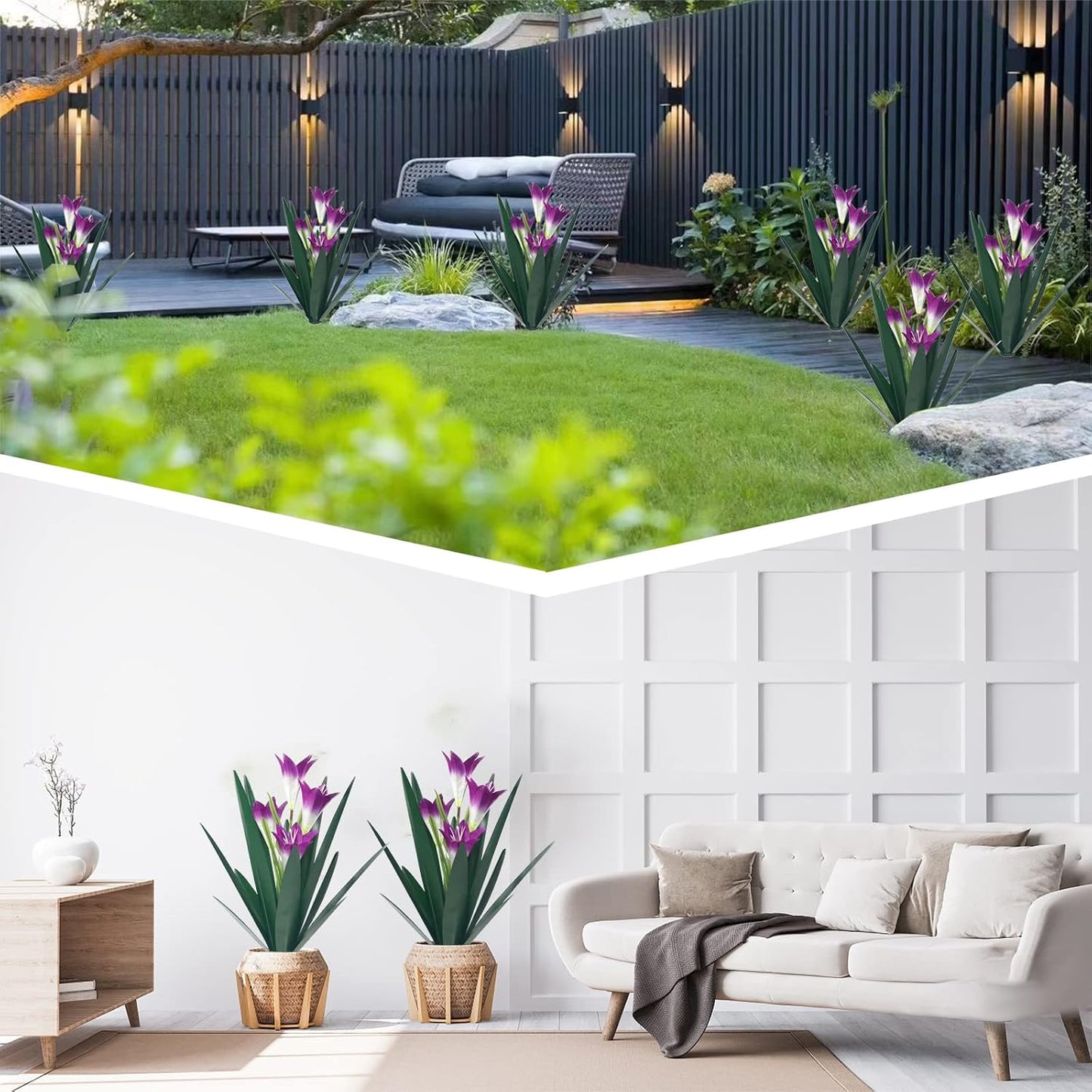 Homight Metal Agave Plant Outdoor Decoration Lily Mexican Yard Art Garden Gift - 3 Big Purple Lilies