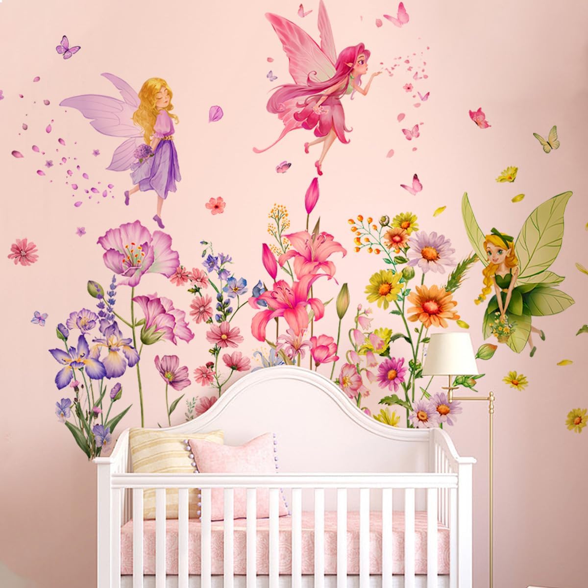 Set of 3 Sheets Size 40x12 Inch Spring Summer Window Cling Sticker Angels, Flowers, and Butterfly Window Stickers, Spring and Summer Decor, Wall, Window Glass Display Stickers (Fairy Theme)