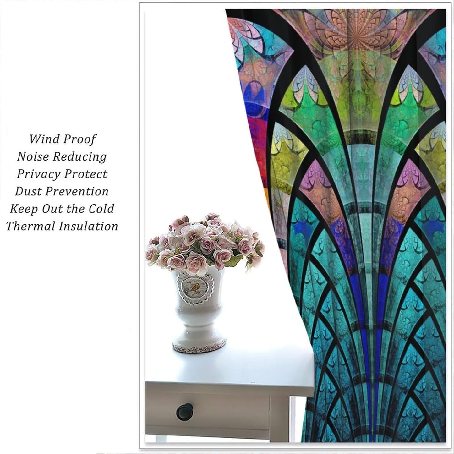 Stained Glass Curtains,Retro Design Style Colorful Abstract Art Home Decor Drapes for Bedroom Living Room Kitchen Window Treatment 2 Panels Set Total Size 52" W X 84" L Inch