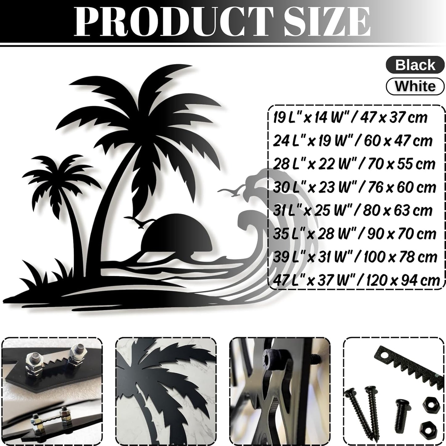 Palm Tree Metal Wall Decor,Palm Tree Metal Wall Art,Metal Palm Tree,Metal Palm Tree Wall Decor,Tropical Metal Wall Art,Beach Wall Decort,Metal Wall Decor (style 1,black,47 L" x 37 W" / 120 x 94 cm)