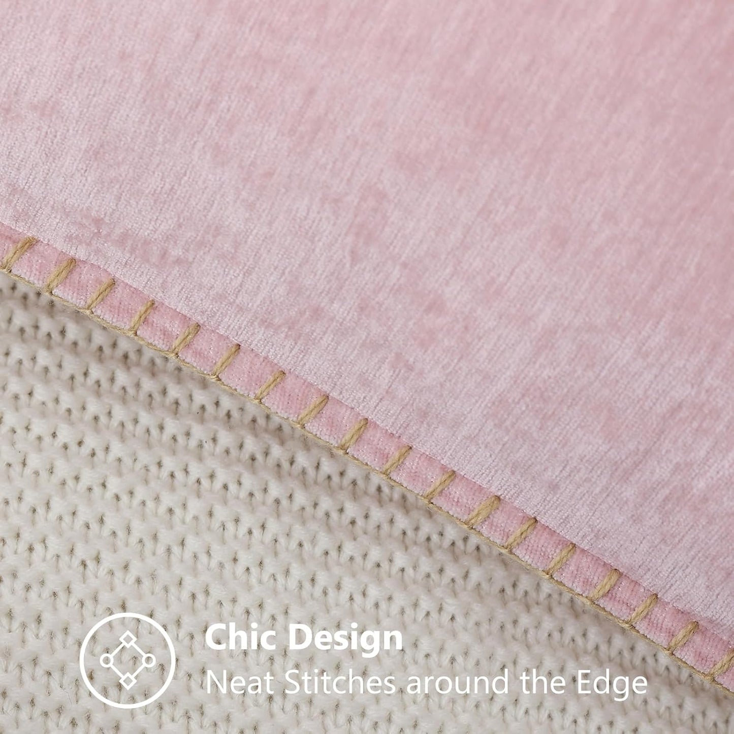 decorUhome Chenille Soft Throw Pillow Covers 12x20 Set of 2, Lumbar Velvet Farmhouse Neutral Decorative Euro Pillow Covers with Stitched Edge for Couch Sofa Bed Home Decor, Blush Pink