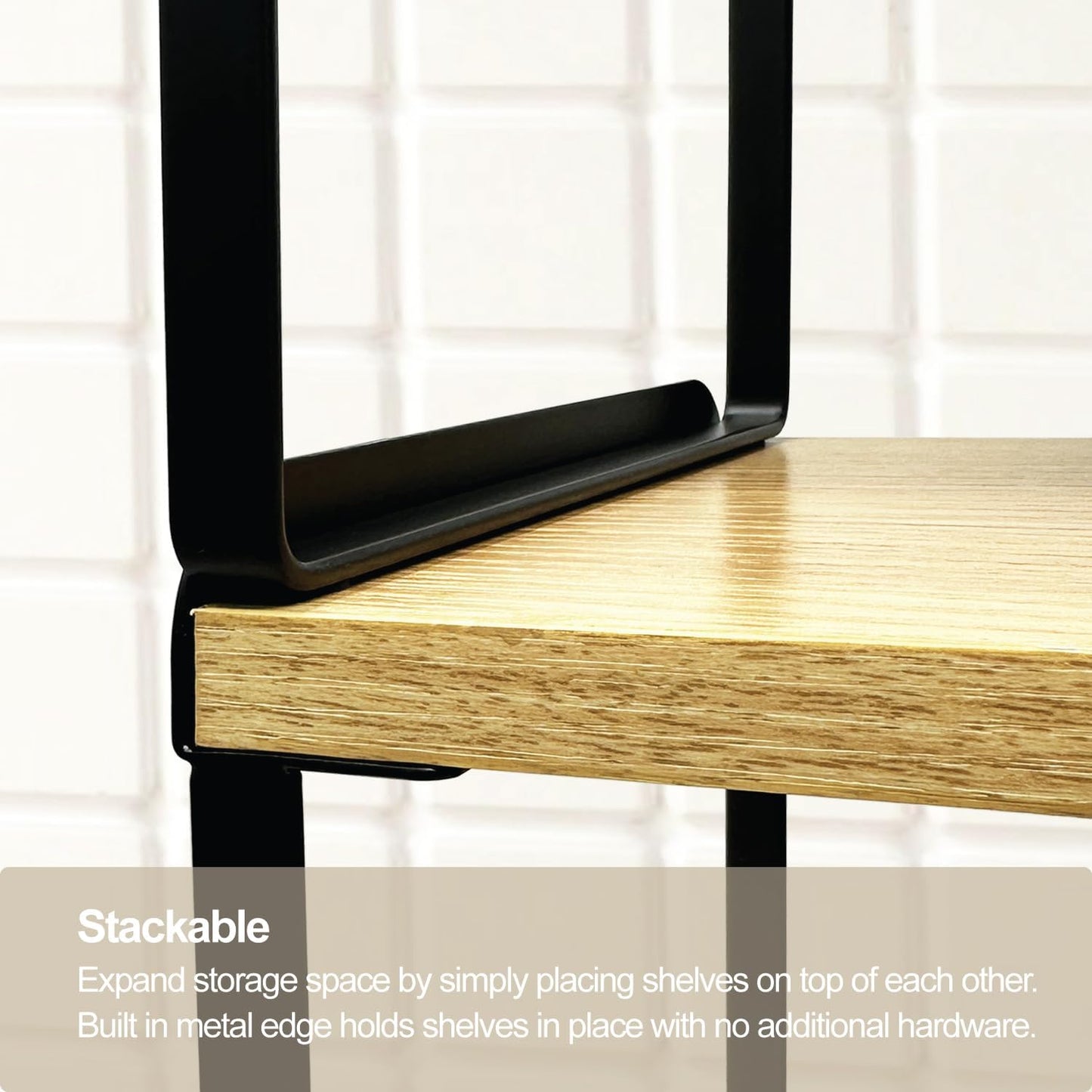 Mitus Shelf Organizer and Storage, Tiered Wood Cabinet Rack for The Kitchen Counter, Bathroom Counter, Pantry Cupboard, Office Desk Bookshelf, 16" Wide Natural and Black (Large)