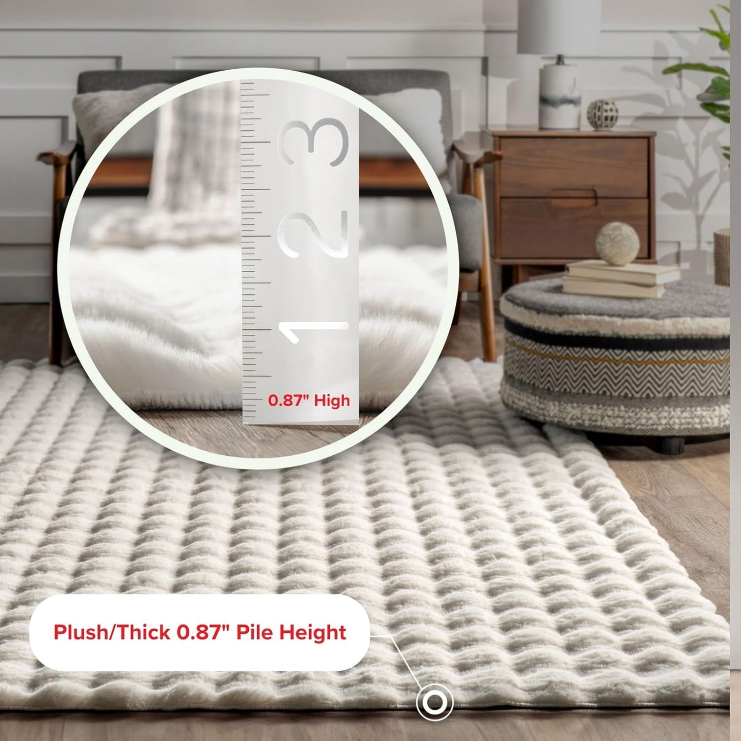 nuLOOM Jeni Solid Faux Rabbit Machine Washable Accent Rug, 3x5, Off-White