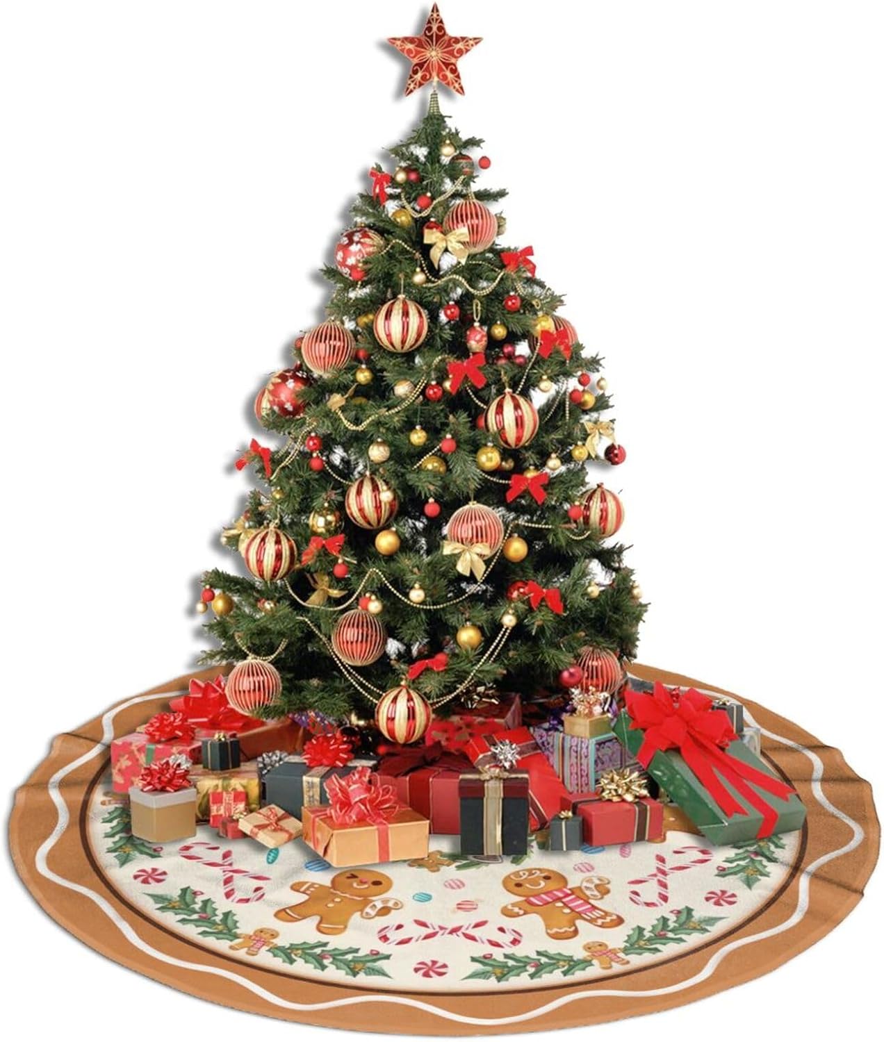 Christmas Tree Skirt,Gingerbread Xmas Tree Skirt Rustic Farmhouse Tree Skirt for Christmas Decor Xmas Holiday Home Party Decorations48