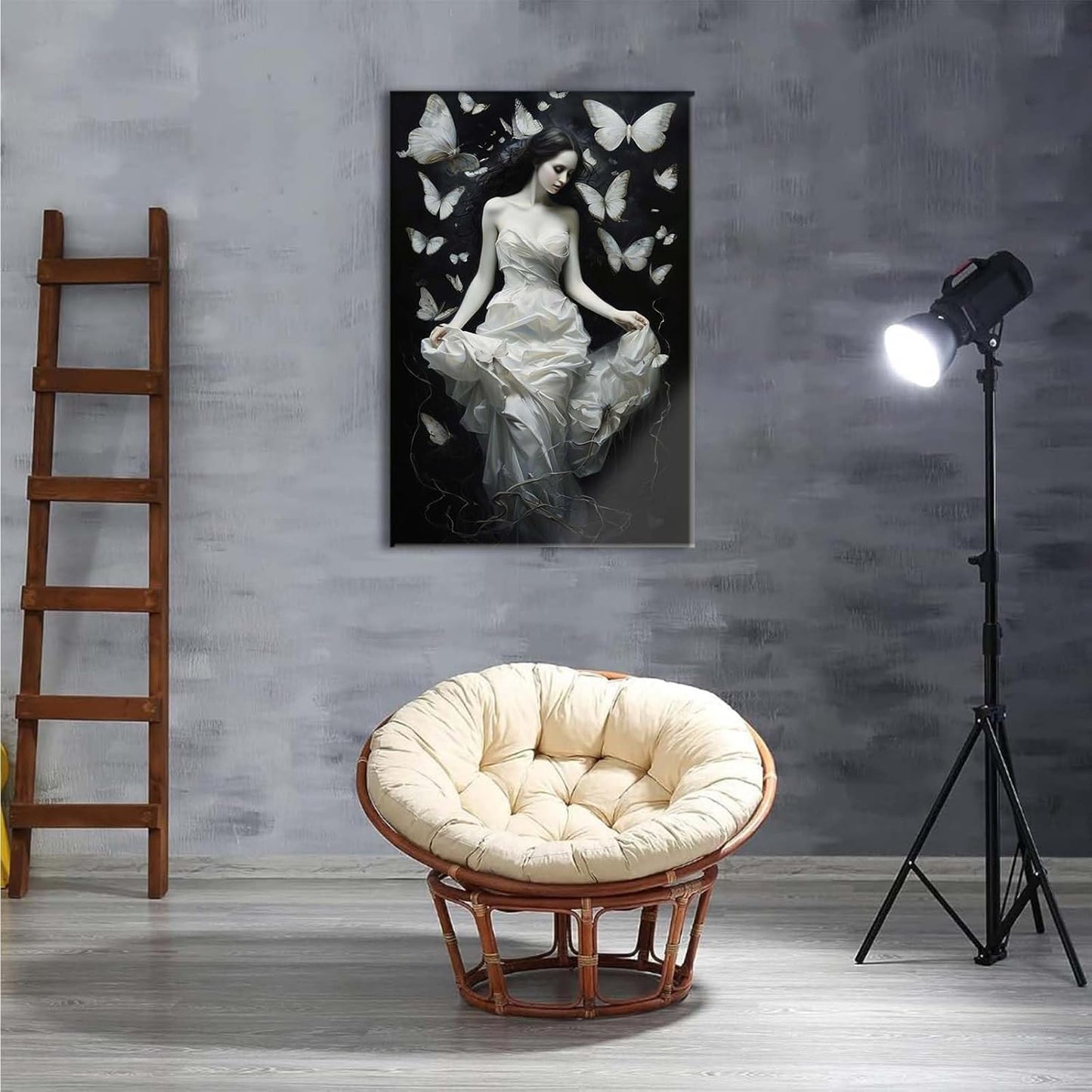JFHCQJPK Vintage Gothic Feminine Canvas Wall Art Print Butterfly Poster Moody Preppy Wall Art Dark College Decor for Home Bedroom32x48in Frameless