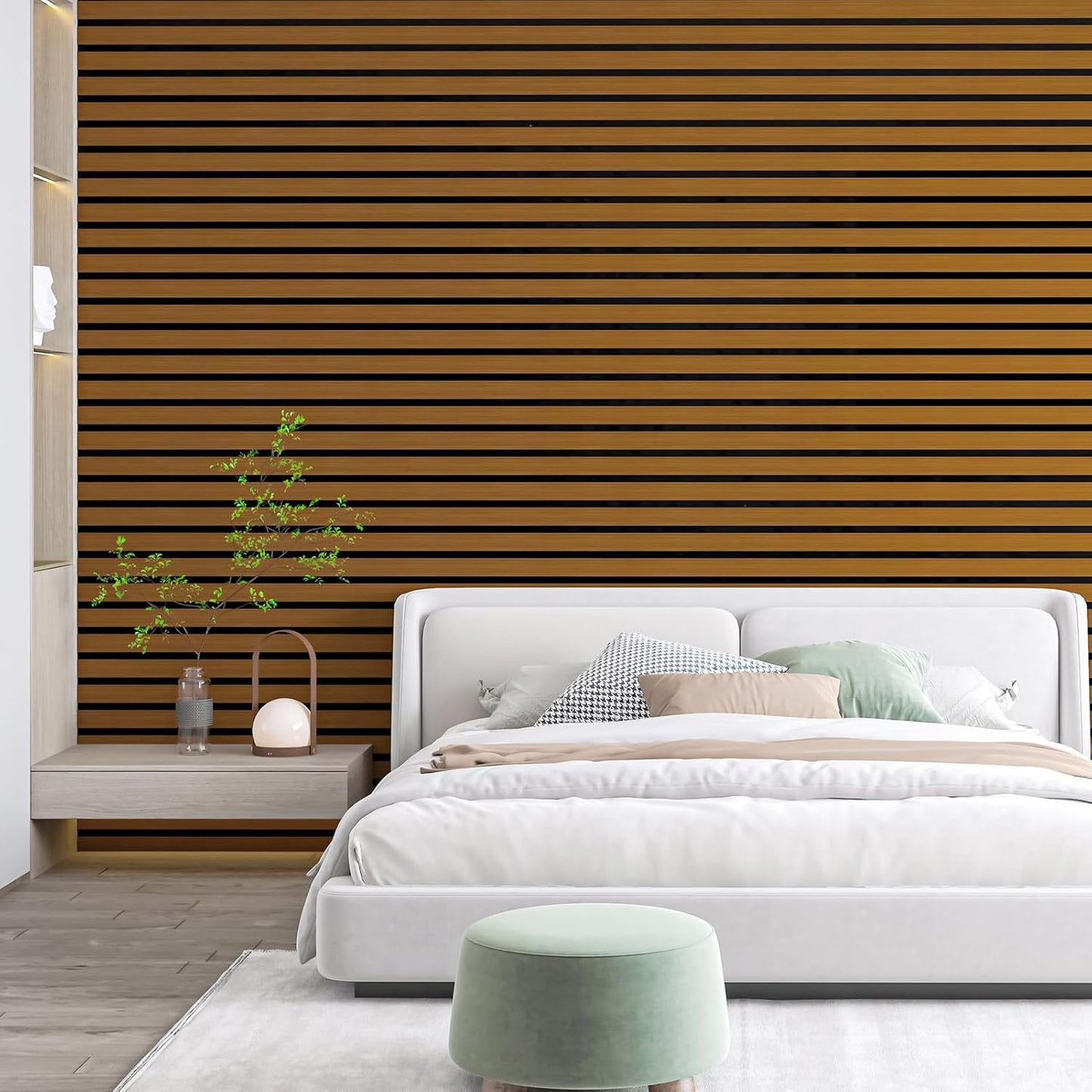 Art3d 4-Pack Glue-On Six-Grid Wainscoting Panel for Interior Wall Decor - 104 x 12 Inch Polystyrene Ultralight Slim Slat Wall Panels for Living Room Bedroom, Rosewood