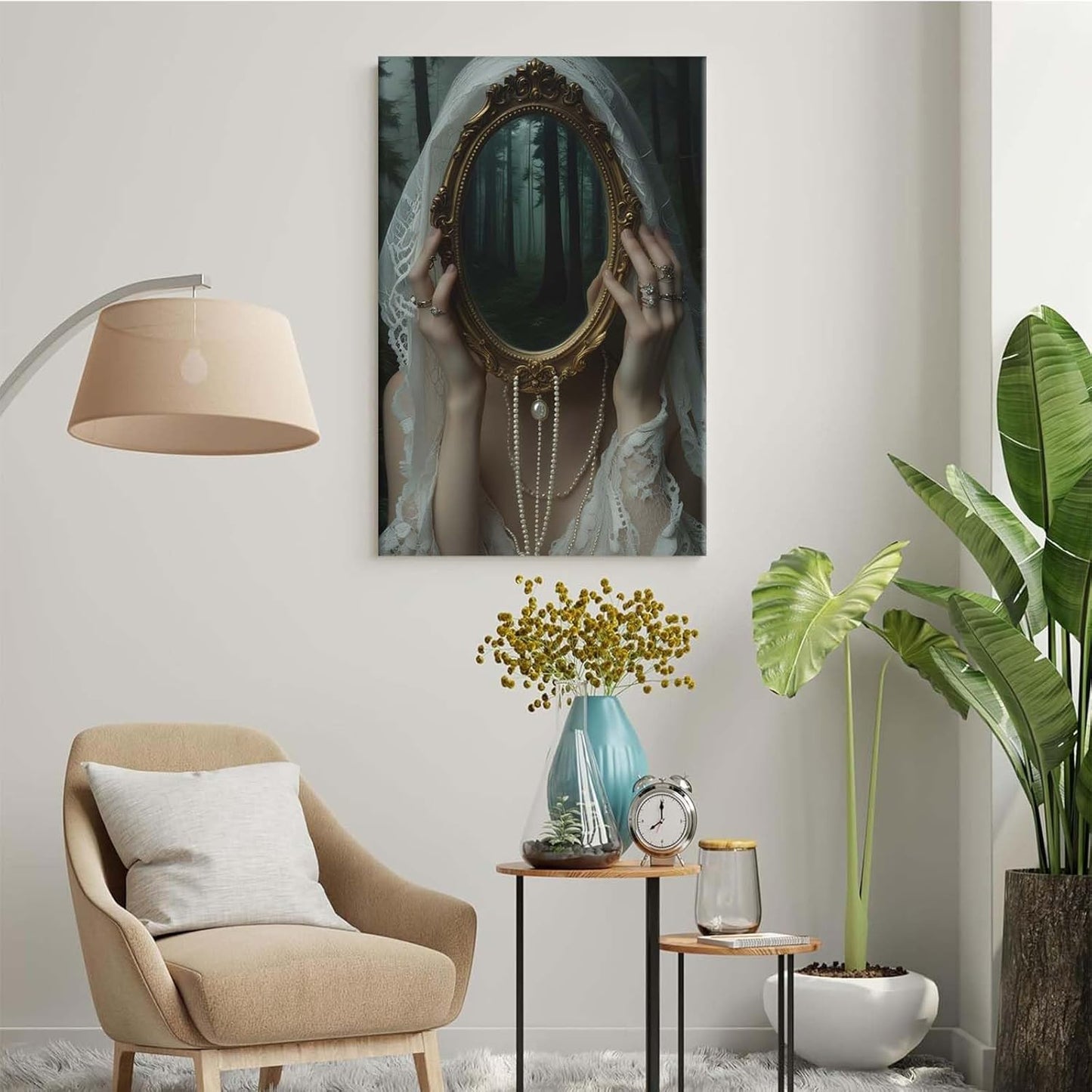 Mirror face covering dark art poster print melancholy gothic painting vintage feminine print victorian style decoration antique art24x36in Frameless