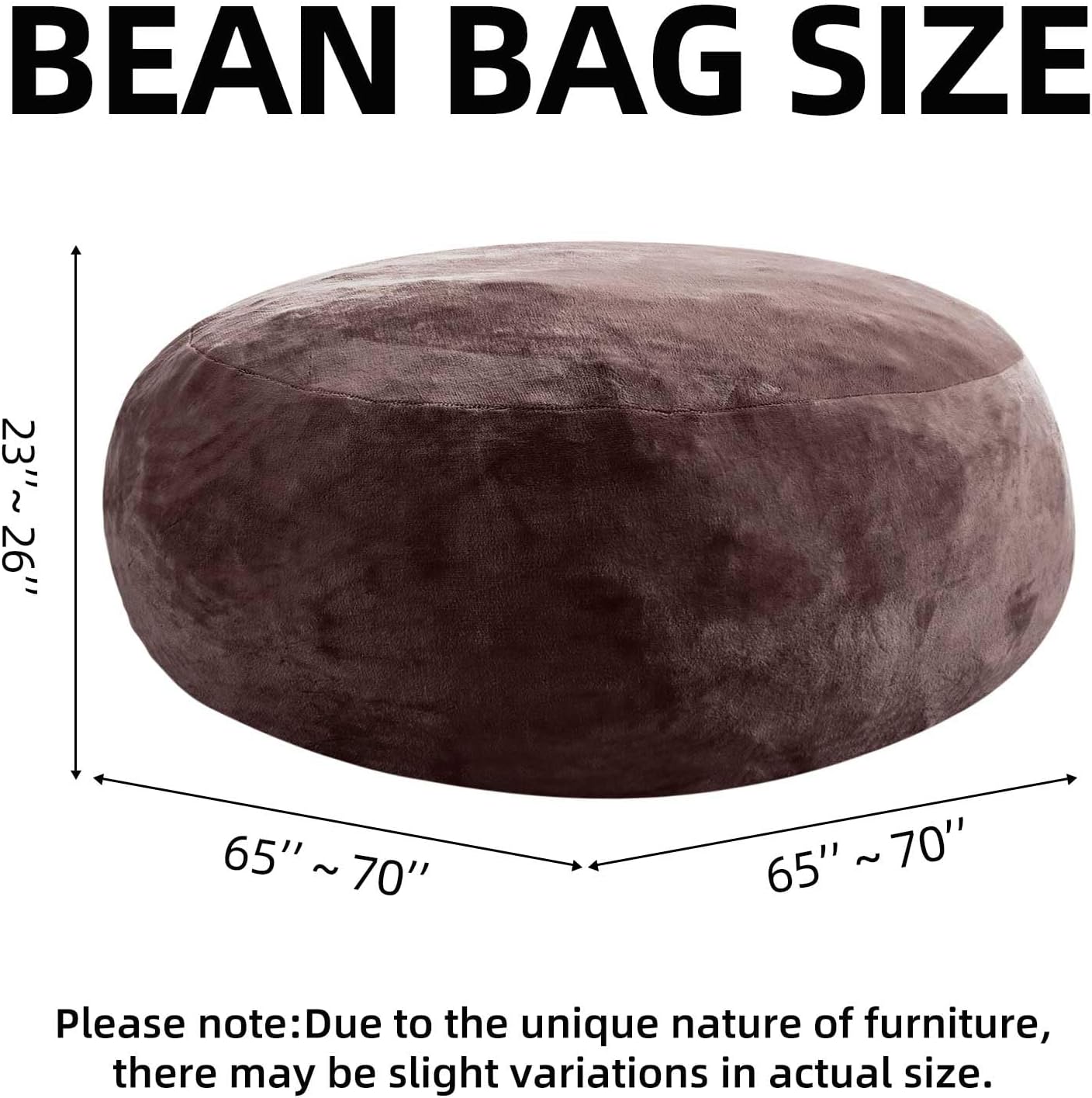 Bean Bag Chair 6Ft, Memory Foam Filled, Large Beanbag Chairs for Adults and Teens, Soft Sofa with Removable Flannel Cover, Round Couch for Living Room Bedroom College Dorm (Brown, 6FT-67×67"×24")