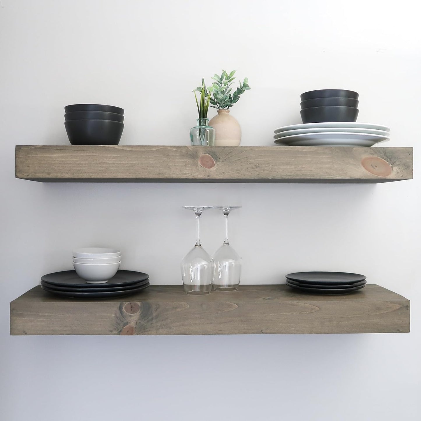 Modern Floating Shelves 3 Inches Thick for Wall, Wide Shelves for Kitchen, Living Room, Bedroom, and Bathroom, Natural Pine Wood, Rustic Wooden Shelf, (Set of 2) (Aged Barrel, 60Lx3Hx8D)