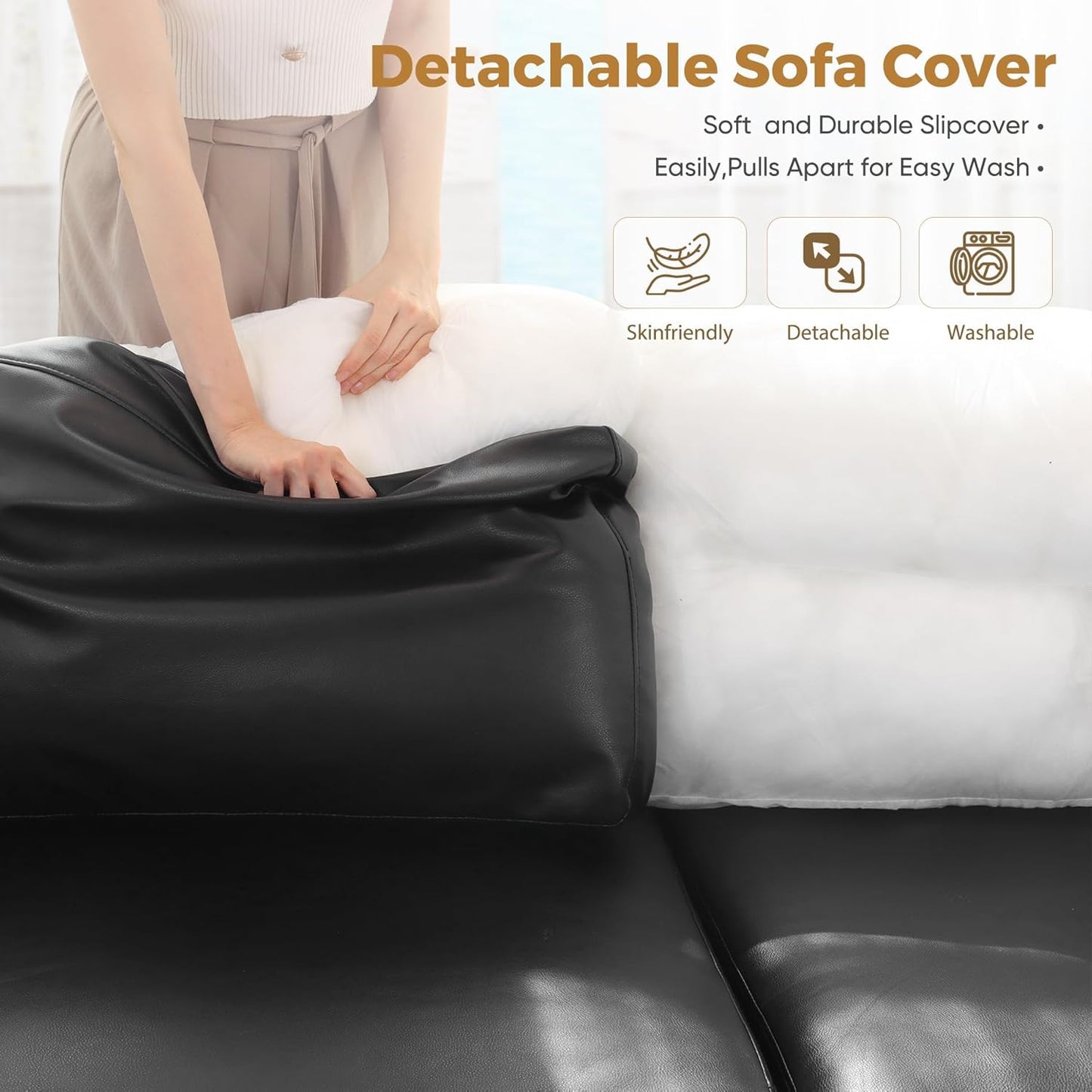 ABCASA Oversized 145.5" Faux Leather Modular Sectional Sofa, Modern Large 12 Seater U Shaped Couch with Storage Seat with Reversible Chaise Deep Seat for Living Room DIY Combination - Black