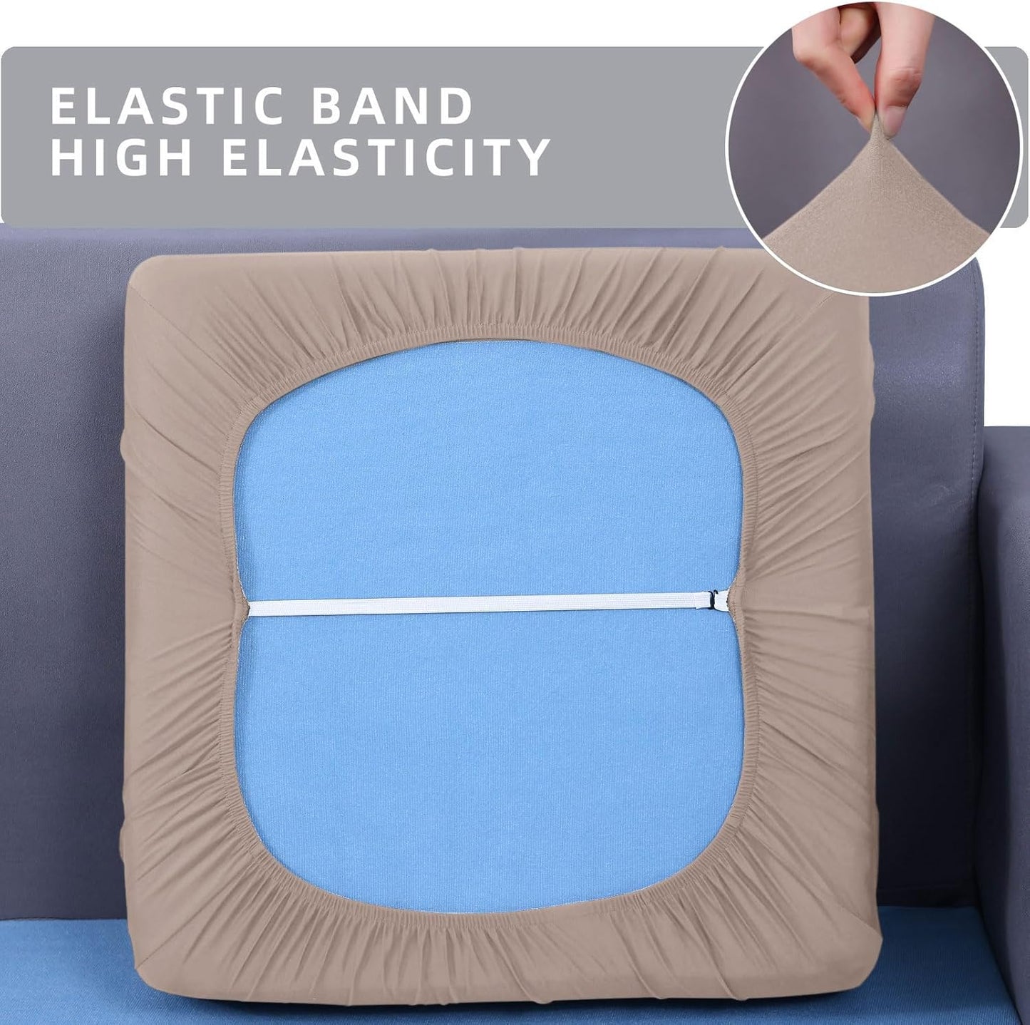 hyha Waterproof Couch Cushion Covers, Stretch Sofa Couch Seat Slipcover for Dog Washable, Non-Slip Waterproof Outdoor Cushion Covers for Patio Furniture Replacement (1 Piece for Large, Taupe)