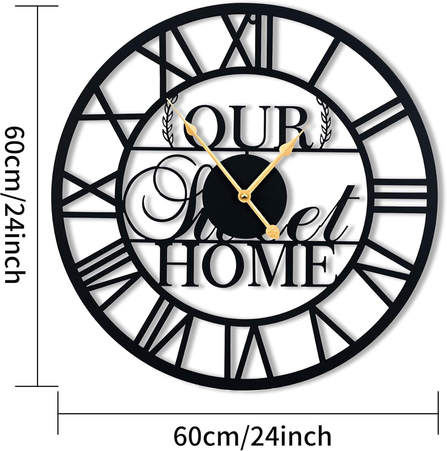 LBC.JzJu24inches/60cm Large Wall Clocks Battery Powered No Ticking Silent Round Black Modern Unique Metal Wall Clocks Suitable Living Room Kitchen Bedroom Fireplace Office Farmhouse。