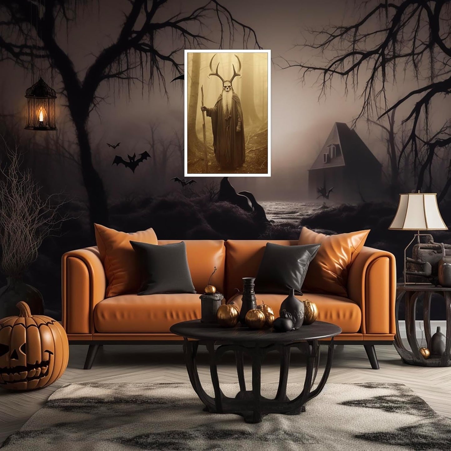 Skeleton Halloween Decor Occult Druid of the Forest Poster Canvas Wall Art Vintage Spooky Print Gothic Room Decor Dark Academia Decorations Bedroom Creepy Skull Picture 12X16inch Unframed