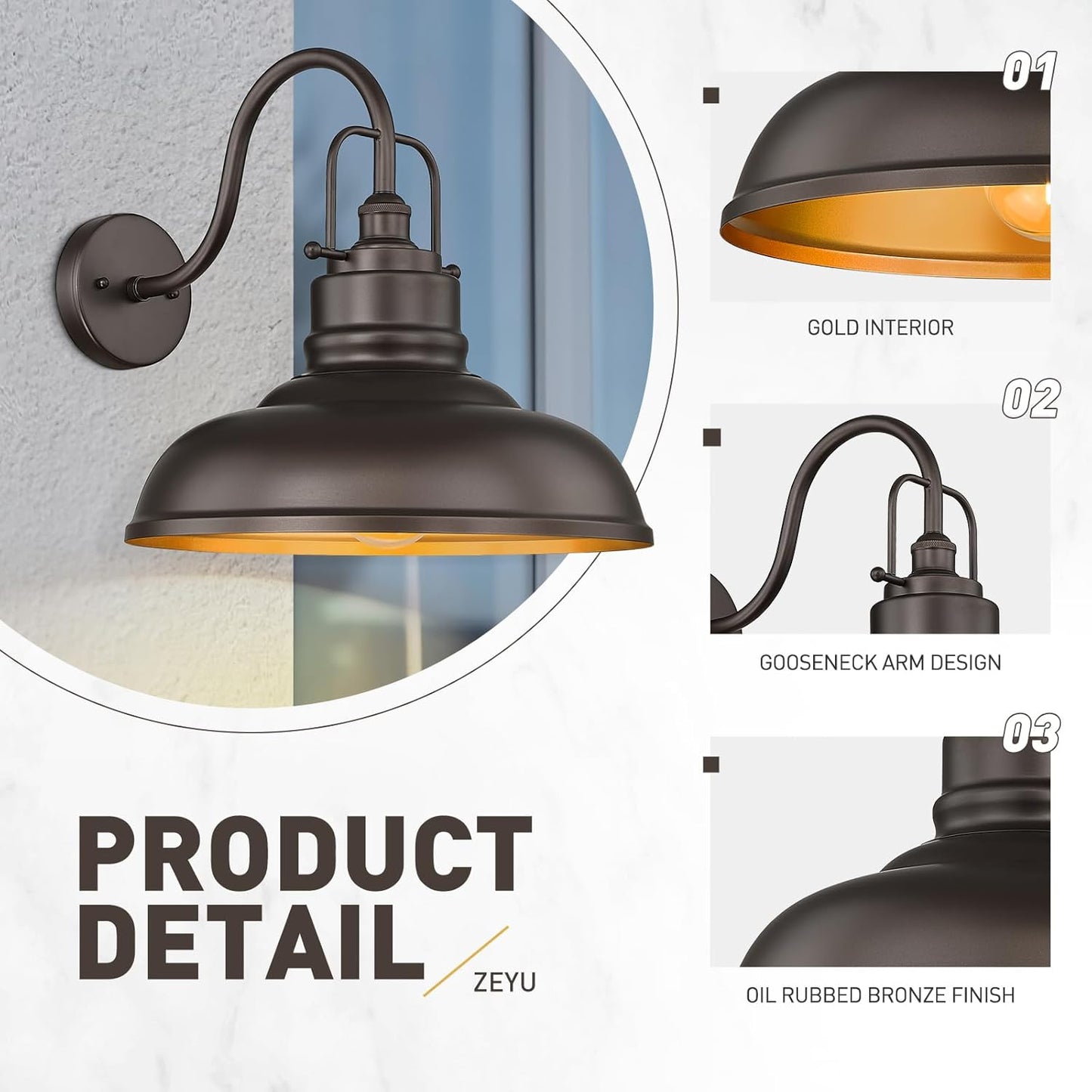 zeyu 2 Pack Gooseneck Barn Lights Outdoor, Outdoor Wall Sconces for Porch Patio, 18" Farmhouse barn Lights in Oil Rubbed Bronze Finish, 016-1BL-2 ORB