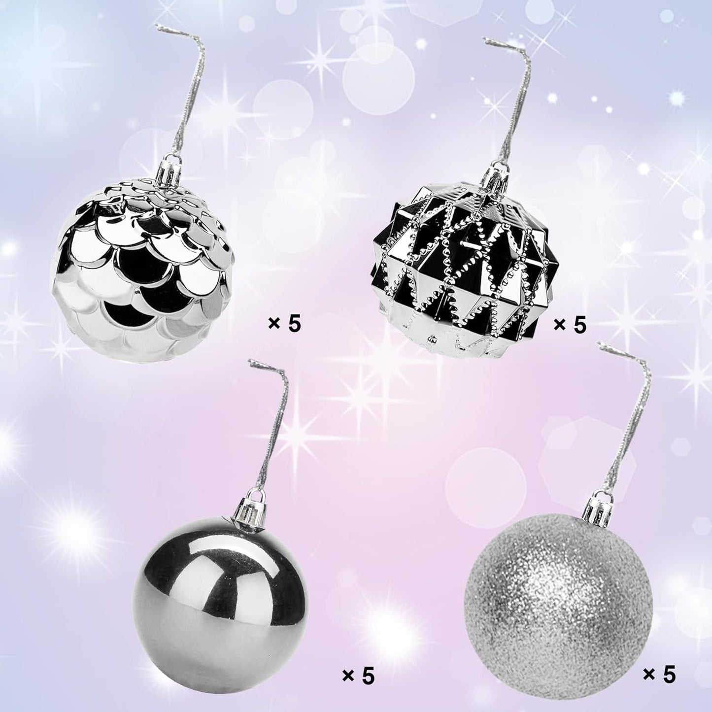 Lulu Home Christmas Ball Ornaments, 20 Ct 3.15" Pre-Strung Hanging Ornament Decorations, Xmas Shatterproof Plastic Balls for Holiday Party Wreath Garlands Trees, Silver
