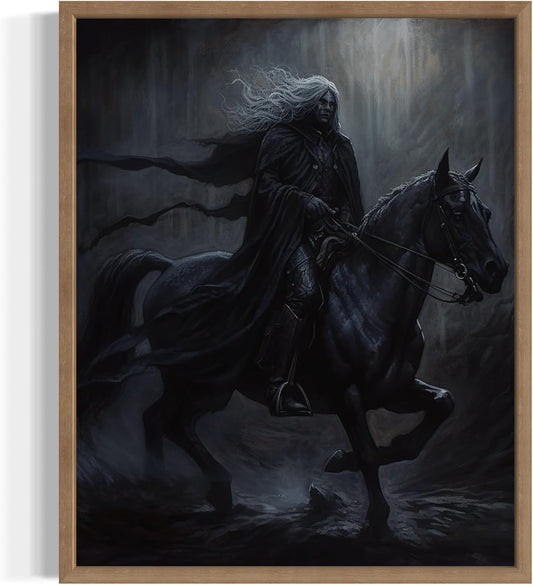 Black Dark Knight Poster Art Print, Halloween Scary Vintage Wall Art Academia Spooky Painting Decoration for Horror Prints, Gothic Posters Bedroom Decor 89 (Black Dark Knight, 8 x 10 inches, Wood Frame)