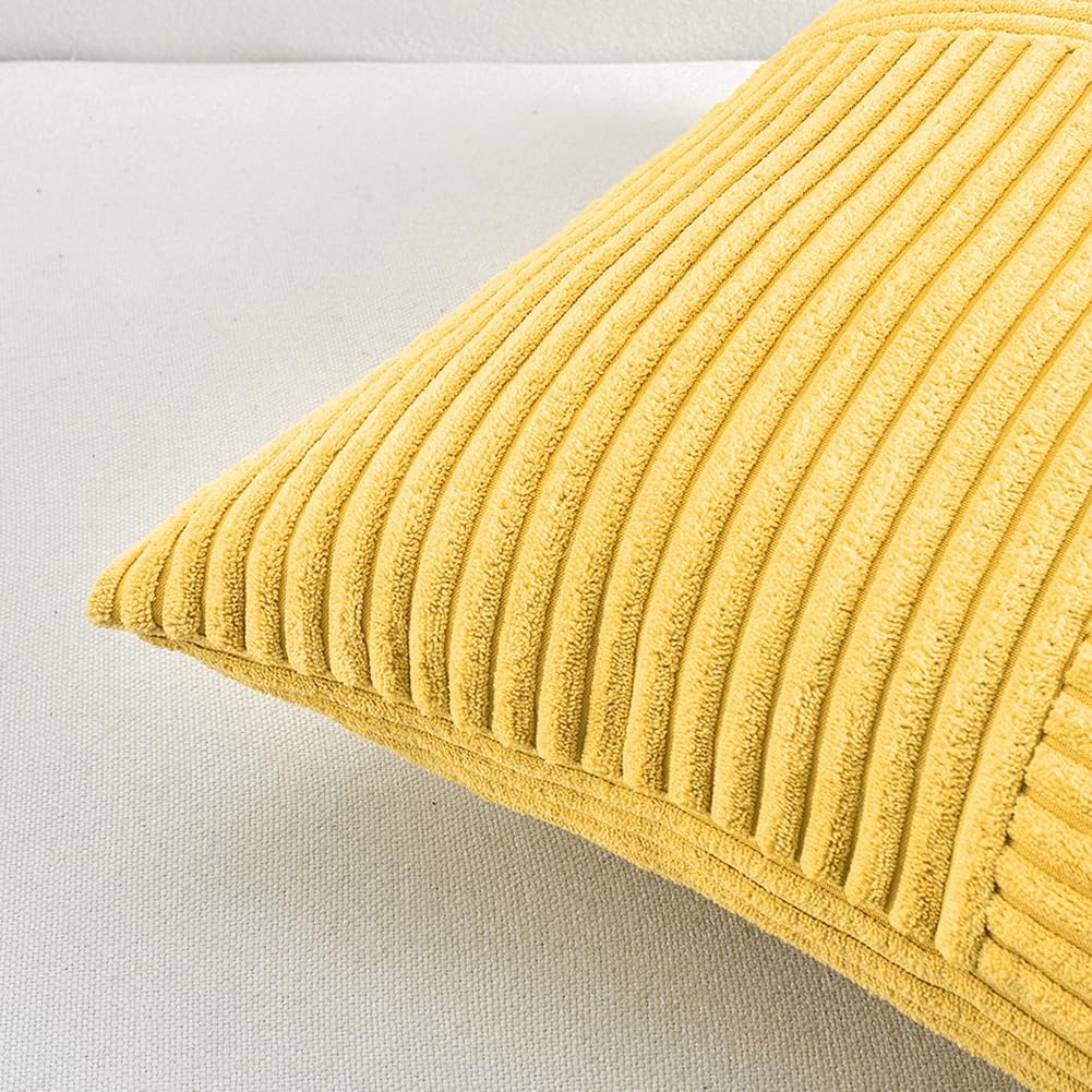 Fancy Homi 2 Packs Yellow Big Decorative Throw Pillow Covers 24x24 Inch for Couch Bed Sofa, Rustic Farmhouse Boho Home Decor, Soft Corss Corduroy Patchwork Accent Square Cushion Case 60x60 cm