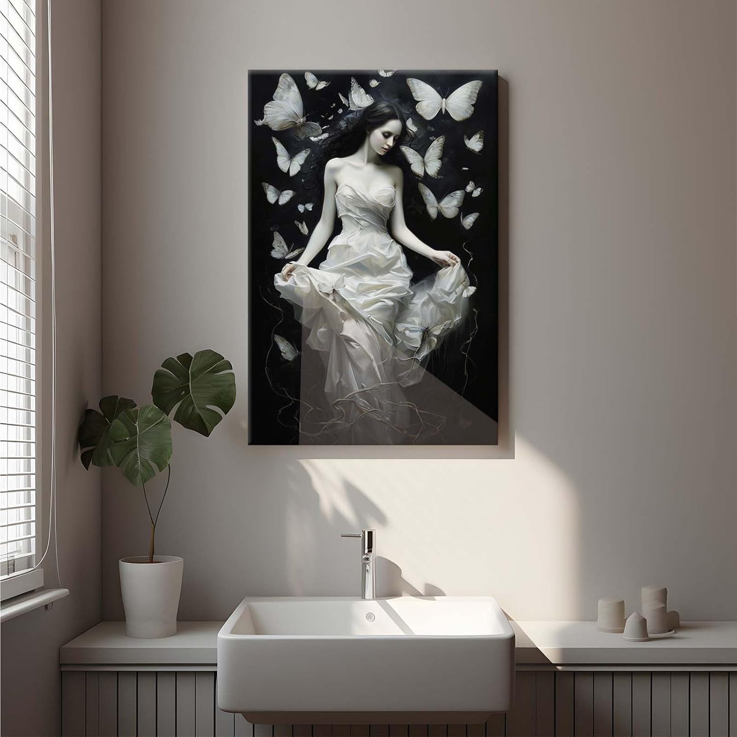 JFHCQJPK Vintage Gothic Feminine Canvas Wall Art Print Butterfly Poster Moody Preppy Wall Art Dark College Decor for Home Bedroom8x12in Frameless