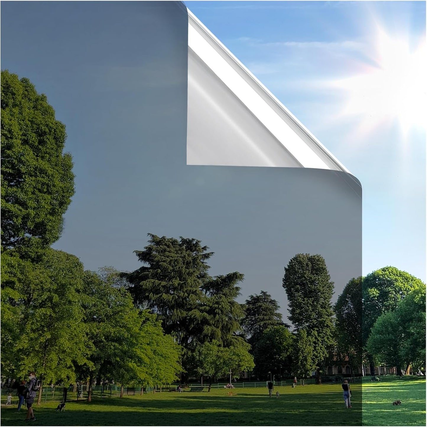 rabbitgoo Window Privacy Film One Way Window Tint for Home, Removable Reflective Heat Sun Blocking Anti UV Glass Door Covering, Mirror Tinting Film House Office, 35.4 in X 16.4 Feet, Black Silver