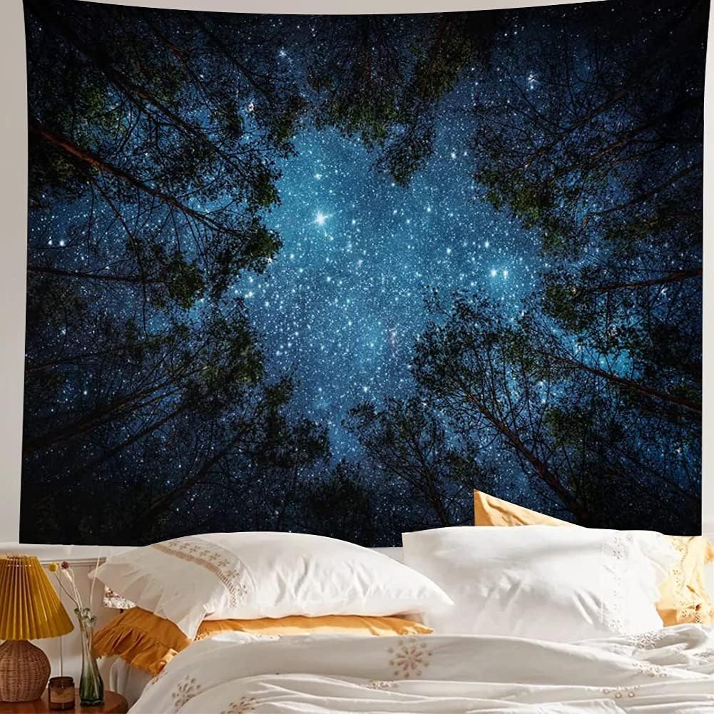Llamazing Forest Landscape Tapestry for Living Room & Bedroom - Magic Tapestry Curtain (Looking Up at The Stars, 60''L51''W)