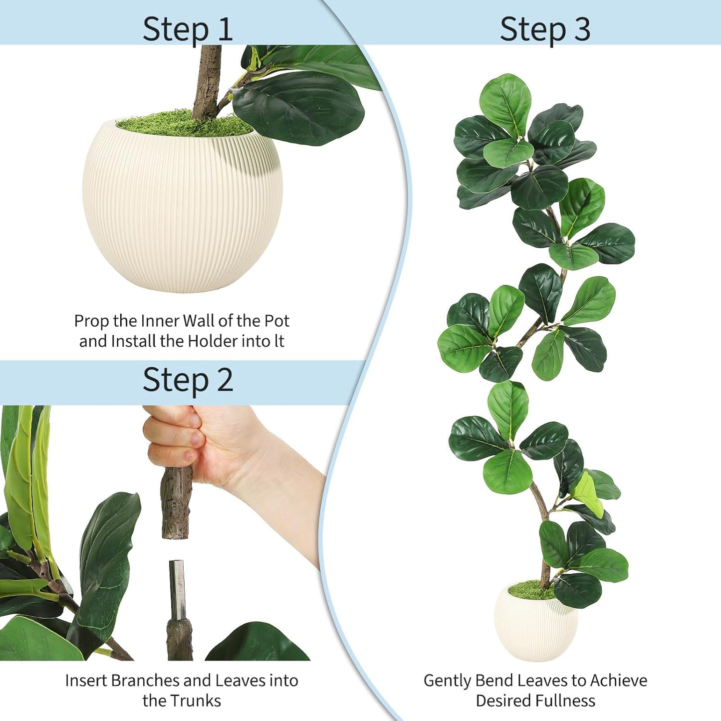 GarveeHome Fiddle Leaf Fig Artificial Tree with White Planter,5ft Faux Plants Indoor with Moss, Fake Rubber Tall Fake Floor Plant in Pot - Artificial Trees for Home Office Living Room Decor