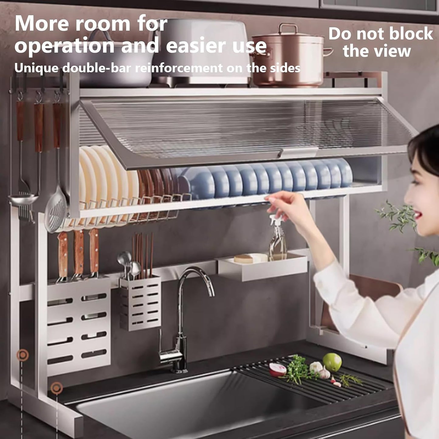 Home Furnishing Dish Rack Over Sink Stainless Steel Over The Sink Dish Drainer Drying Rack Space Kitchen Sink Rack Multifunctional countertop Dish Storage Rack Sink(Metallic,75cm/29.5in)